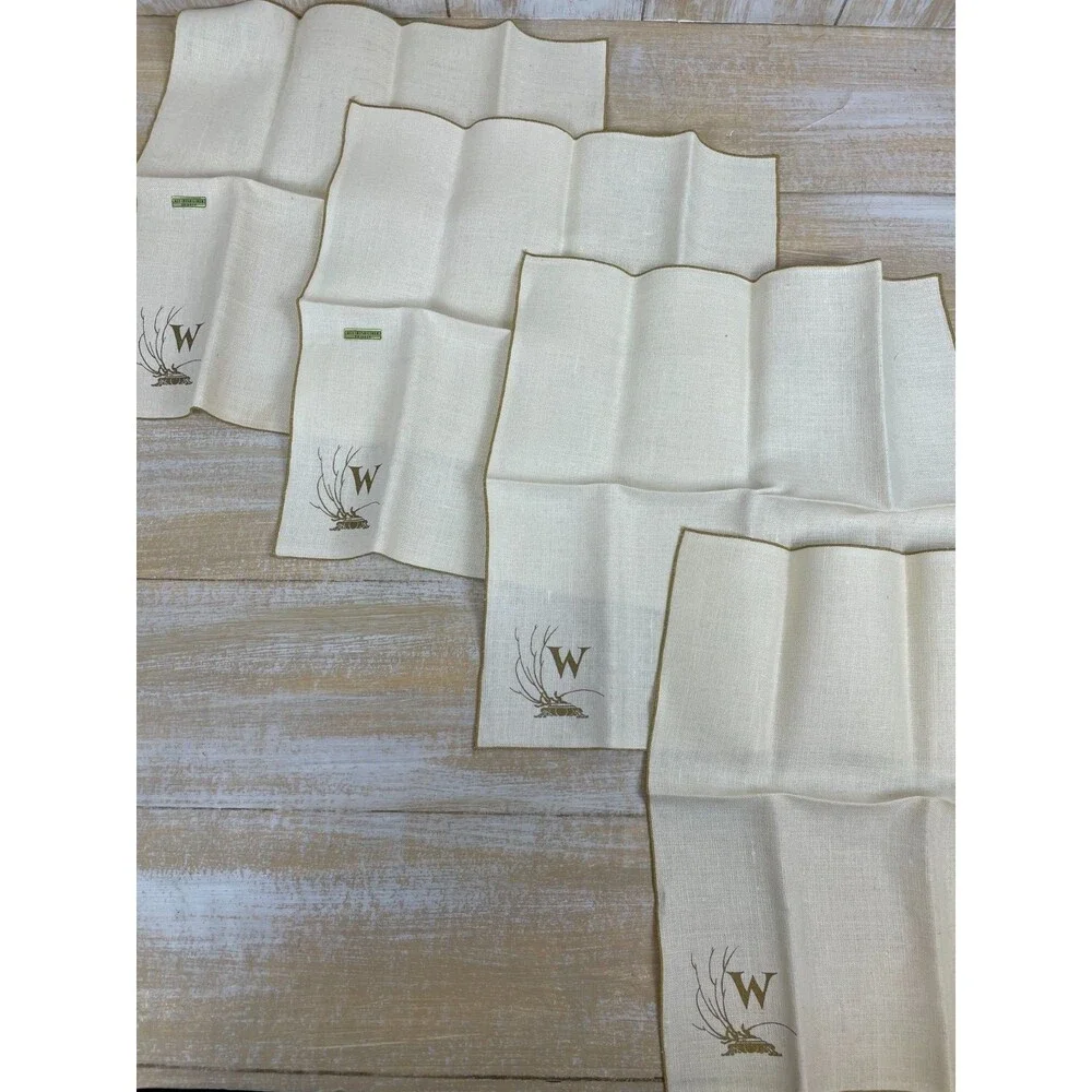 All Irish Linen Napkins Printed Monogrammed “W” Set of 4 14